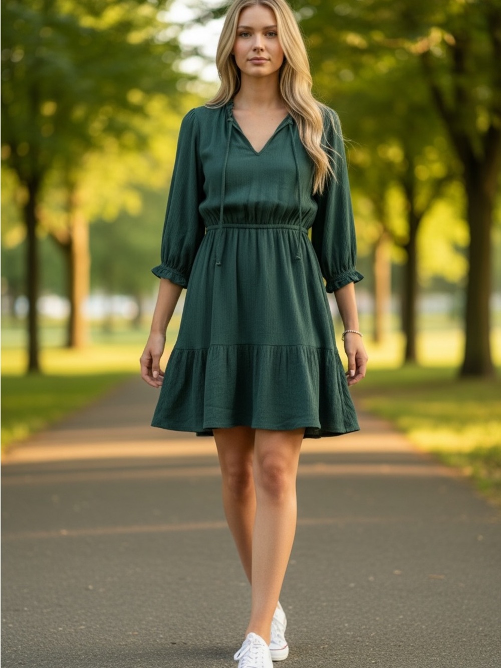 Knox Rose Women’s Girls' Teal Green Ruffled Tiered Dress Size XS